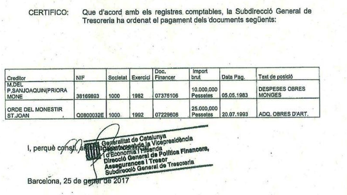 Documento de pago de las obras de Sijena.