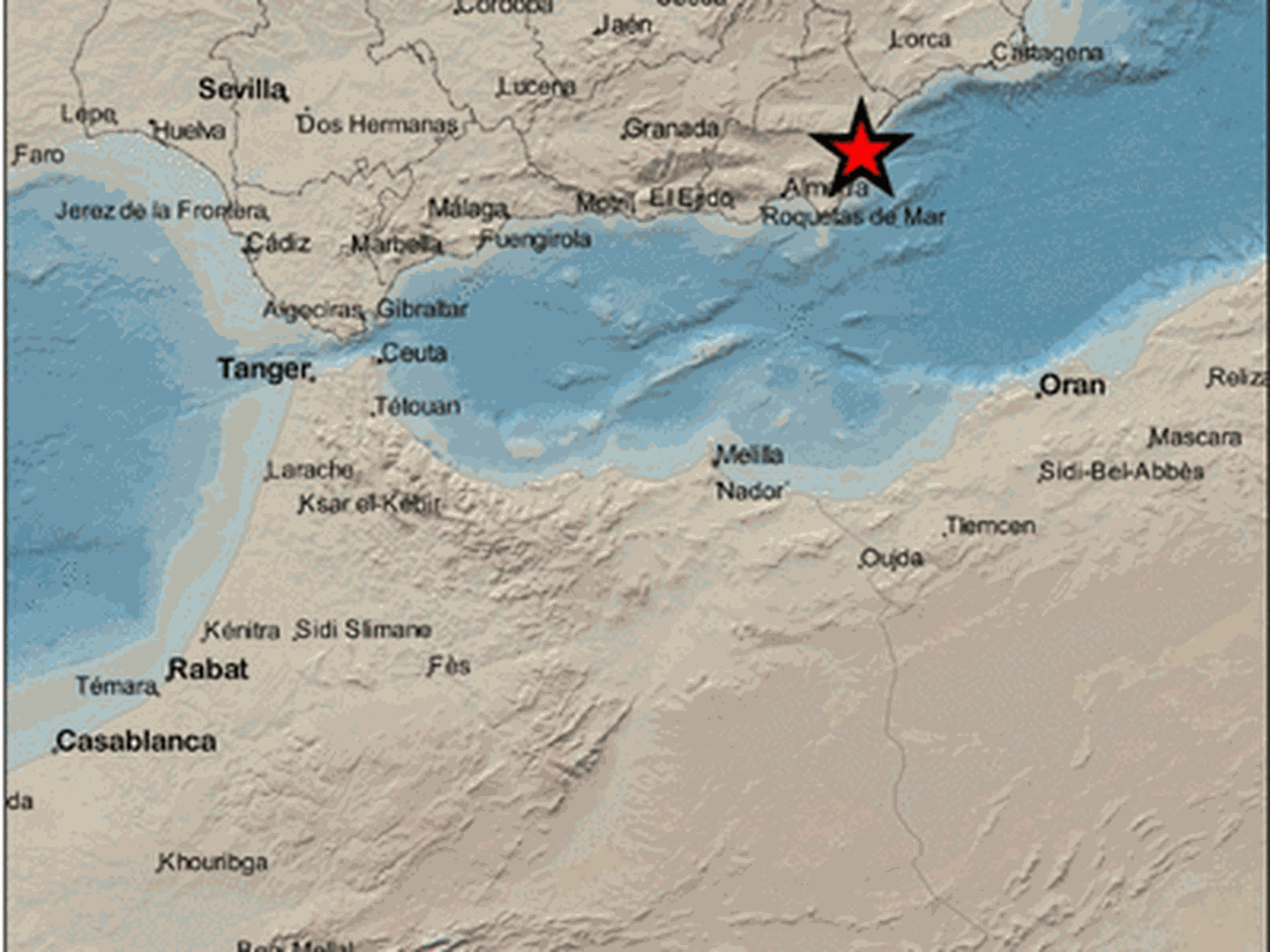 Epicentro del terremoto en las proximidades de Carboneras. (IGN)