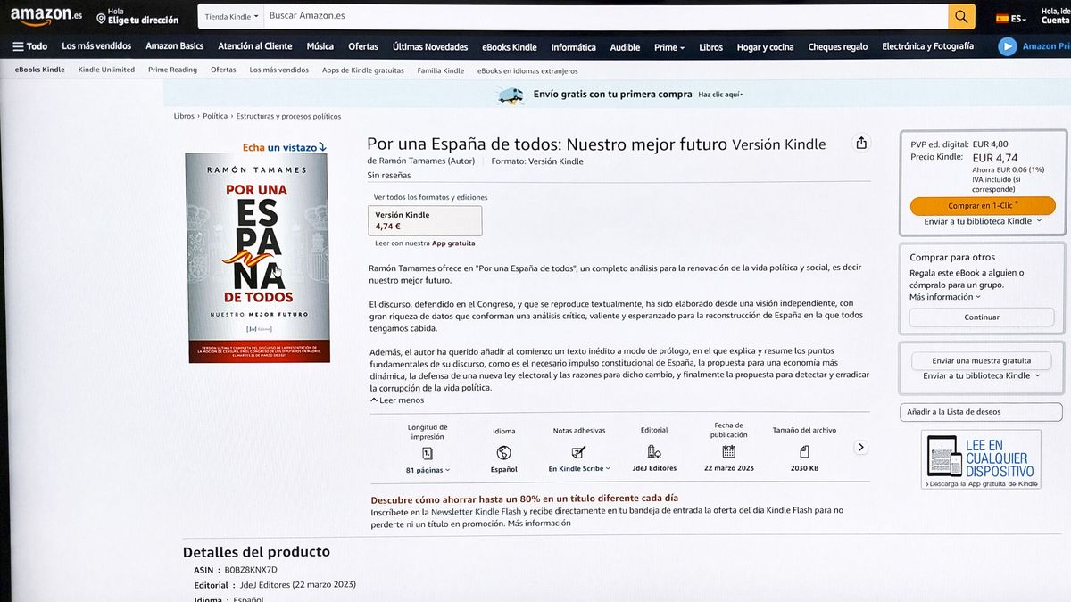 Tamames pone a la venta en Amazon por casi 5 € su discurso en la moción de censura de Vox