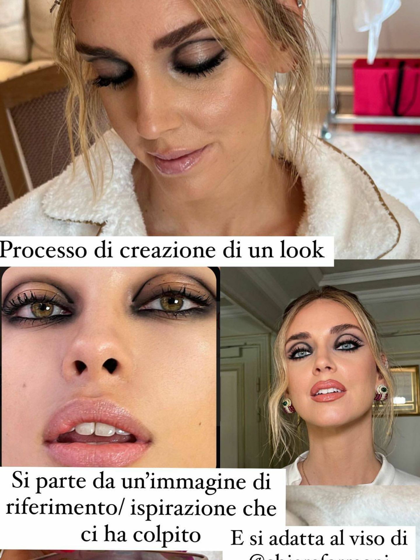 El proceso de creación del maquillaje de Chiara Ferragni. (Instagram/@manuelemameli)
