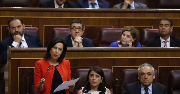 Foto: La portavoz parlamentaria socialista Margarita Robles (abajo - i), durante su intervención en la sesión de control al Gobierno. (EFE)