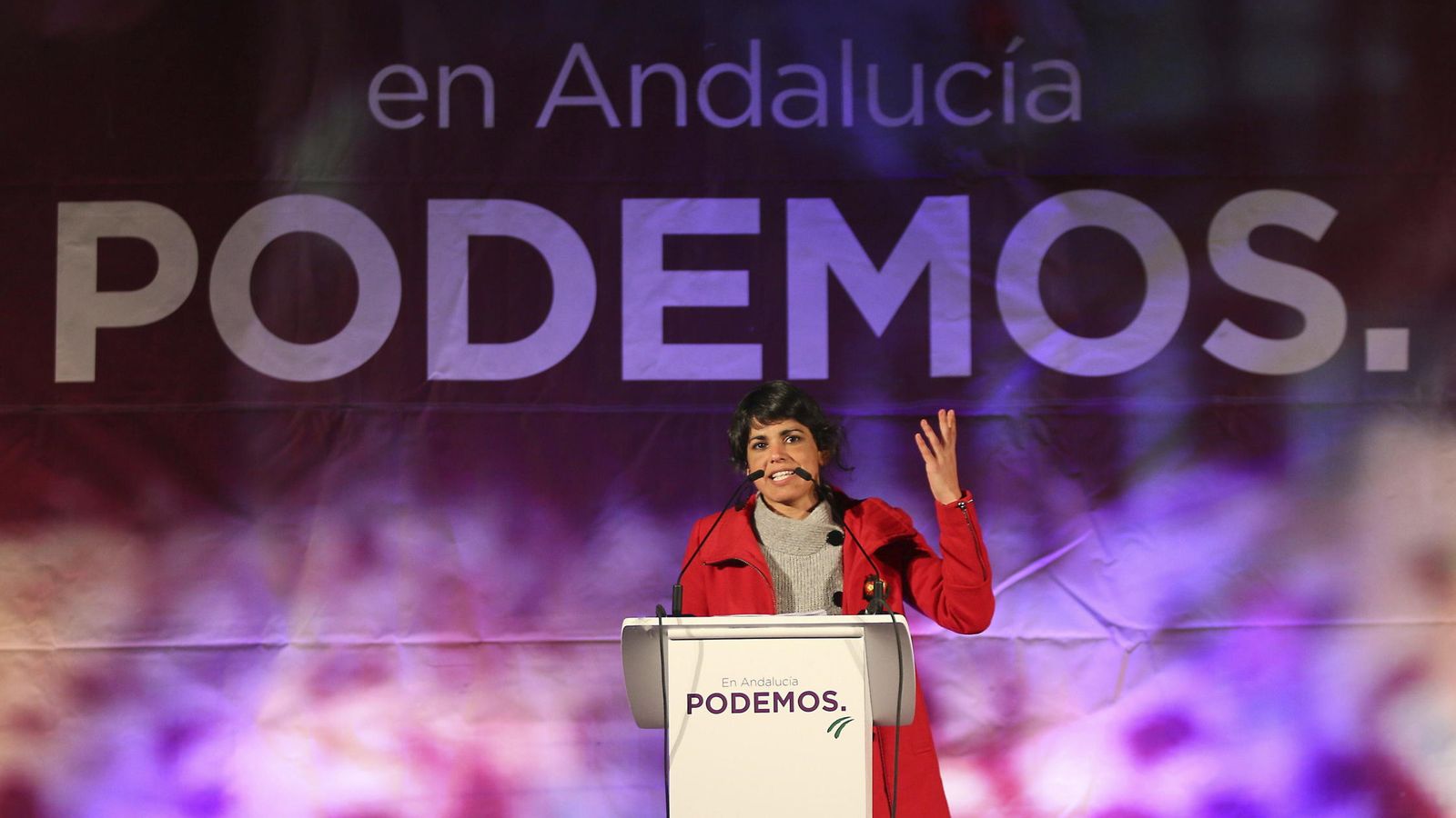 Foto: La candidata de Podemos a la Presidencia de la Junta de Andalucía, Teresa Rodríguez, este lunes en un acto electoral en Almería. (Efe)