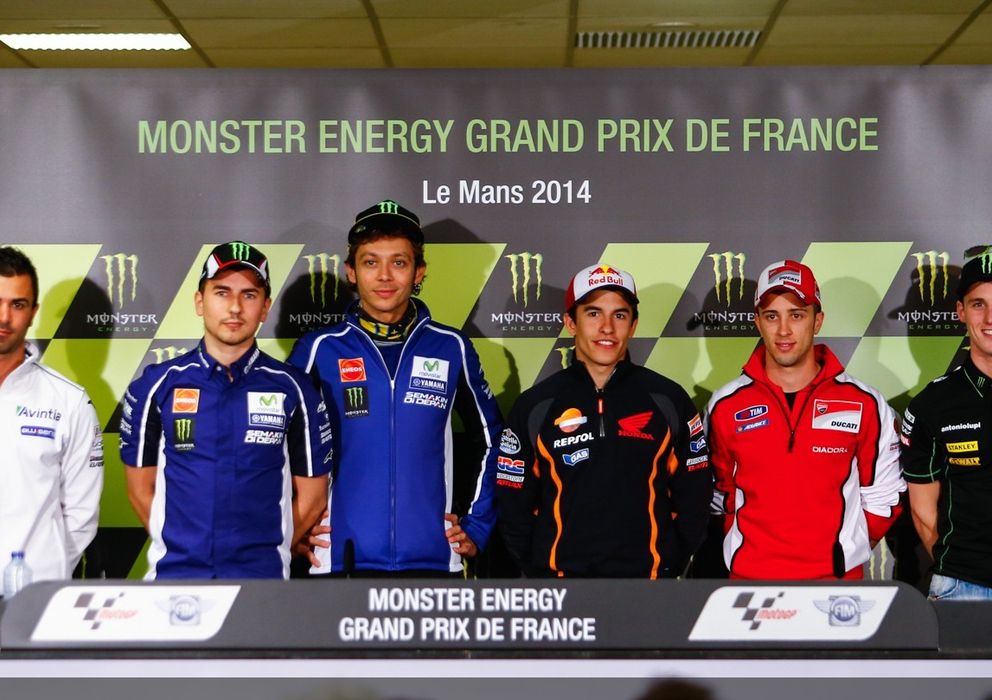 Foto: Los pilotos durante la rueda de prensa del jueves en Le Mans (MotoGP).