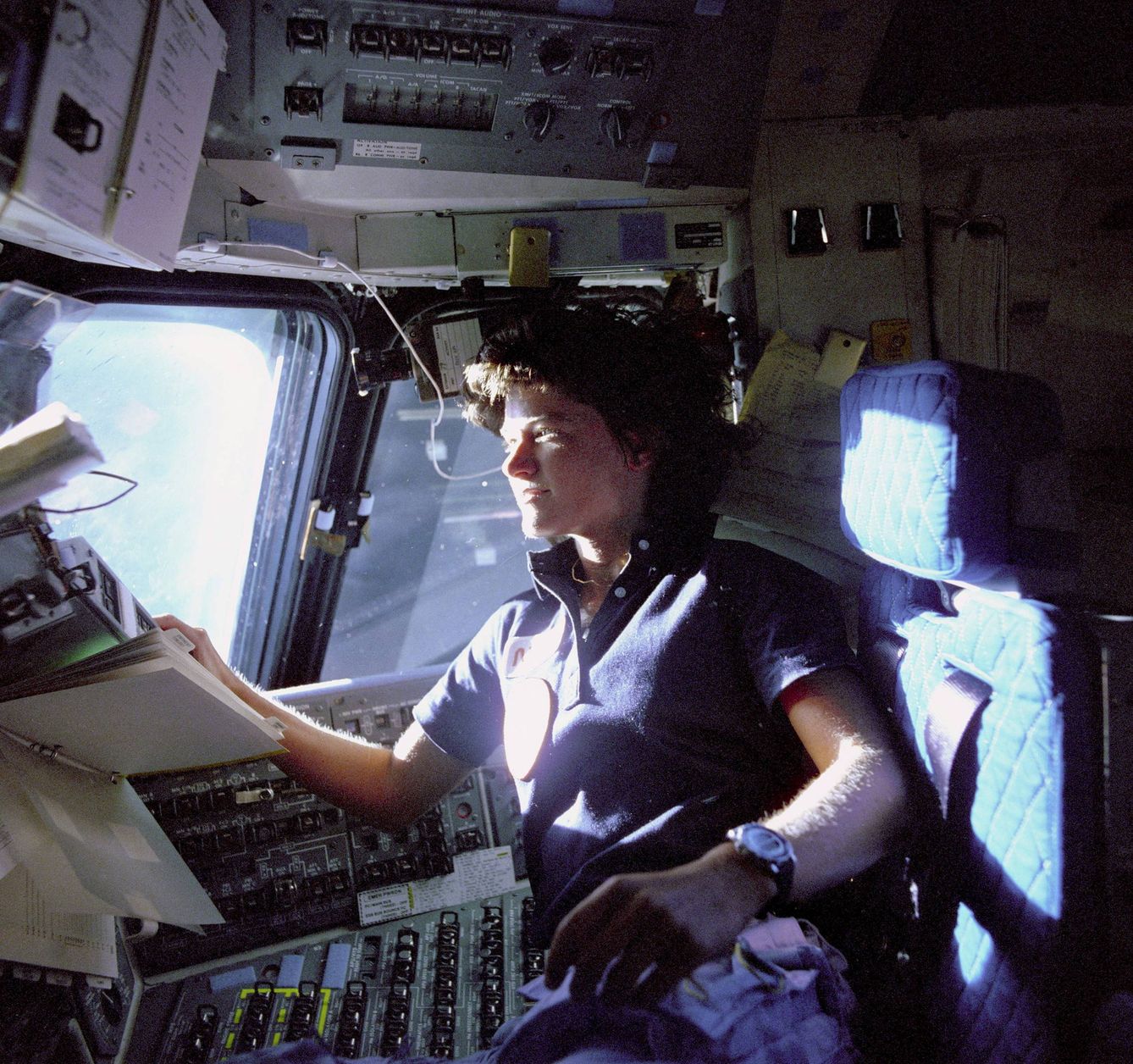 La astronauta Sally Ride, la primera mujer estadounidense en viajar al espacio, abordo del transbordador espacial Challenger (EFE)