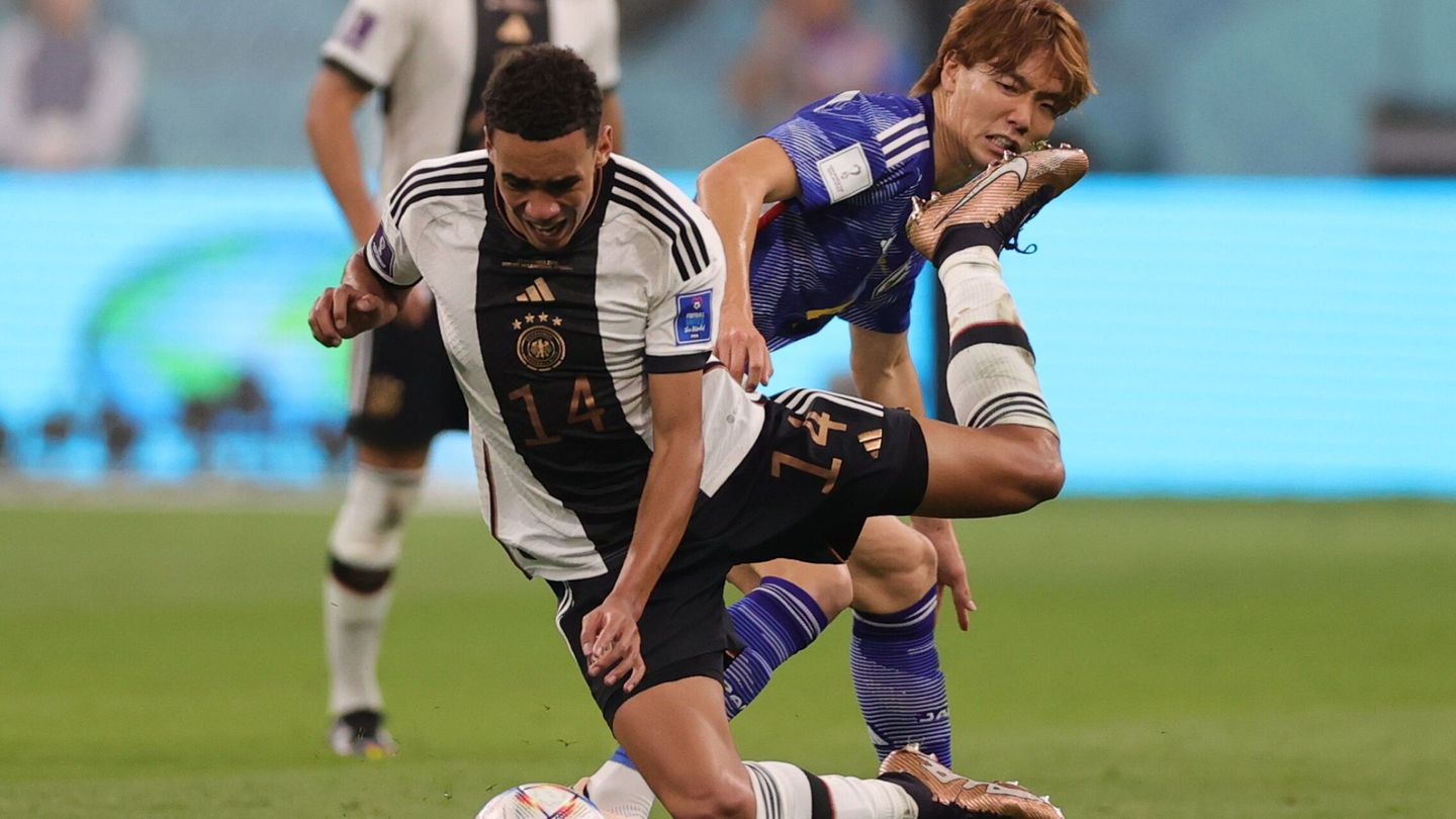 Musiala, durante el partido entre Alemania y Japón en el Mundial de Qatar 2022.