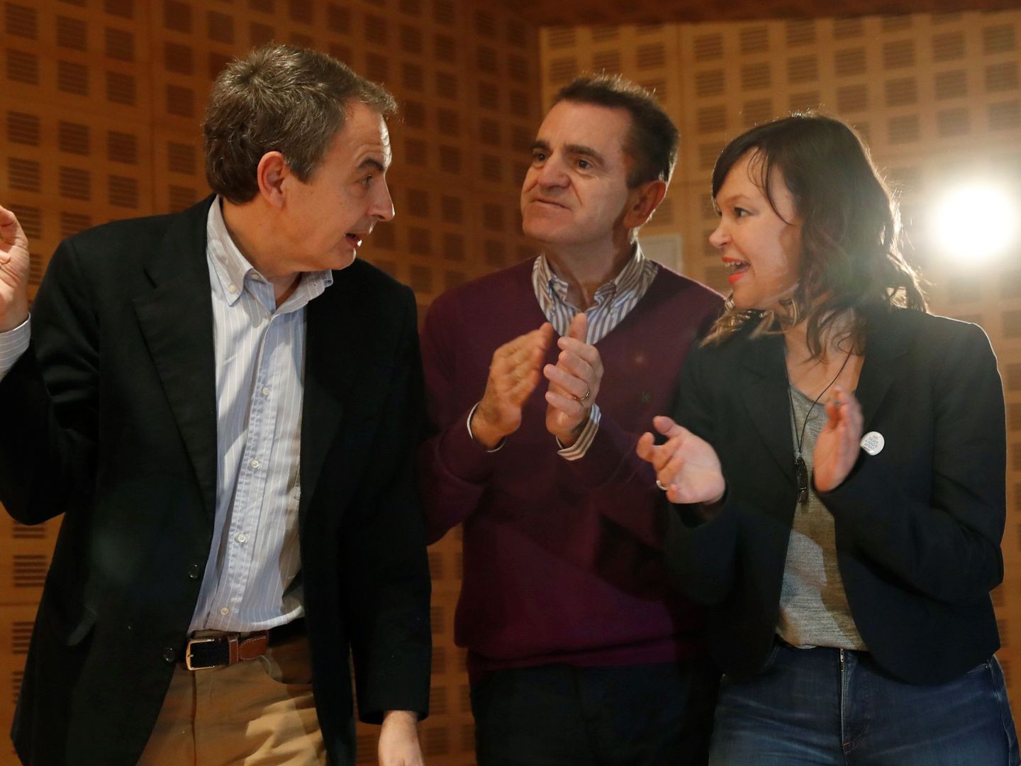 Zapatero, José Manuel Franco y la exministra Leire Pajín, el pasado 16 de febrero en Madrid. (EFE)