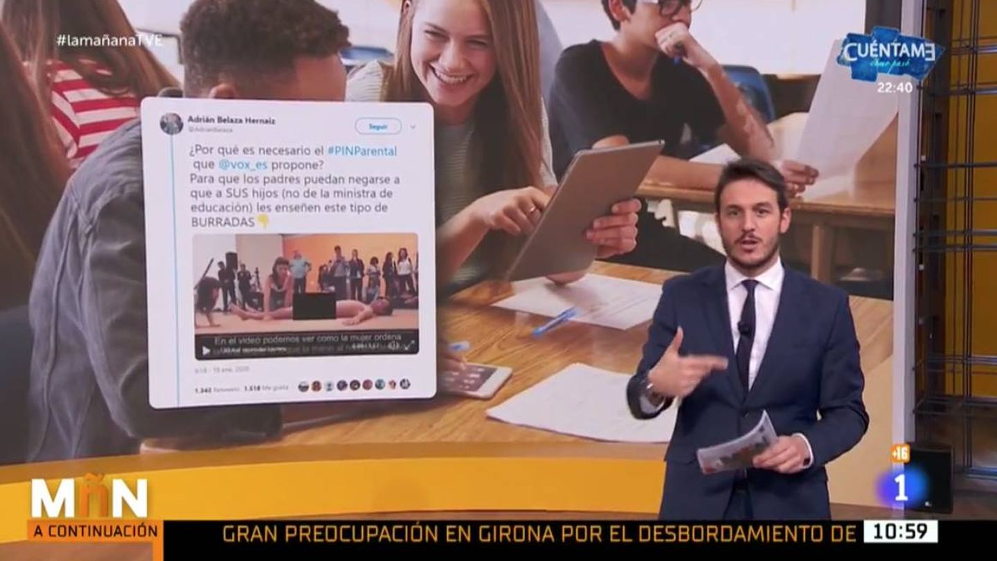 Diego Losada explica uno de los mensajes de Vox. (Captura de TVE)