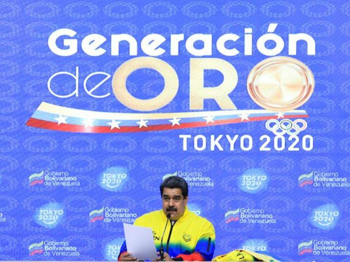 Foto: Nicolás Maduro, en el acto de bienvenida de los atletas venezolanos que fueron a Tokio 2020