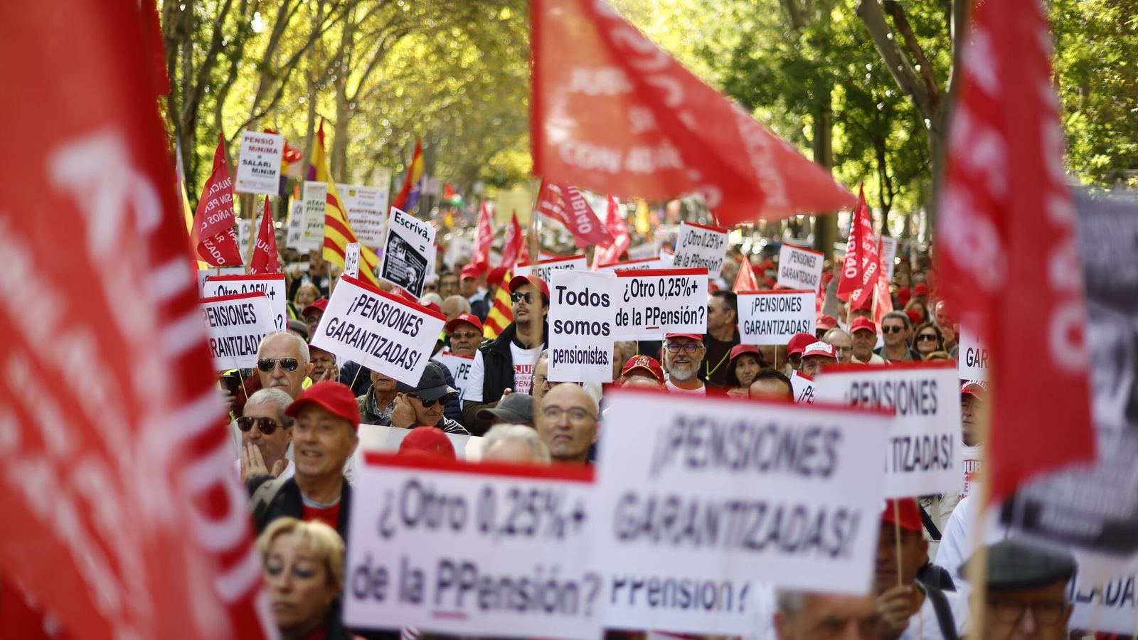 Miles de pensionistas toman Madrid para exigir subidas con el IPC real y frenar la privatización a un mes de las generales del 29-N