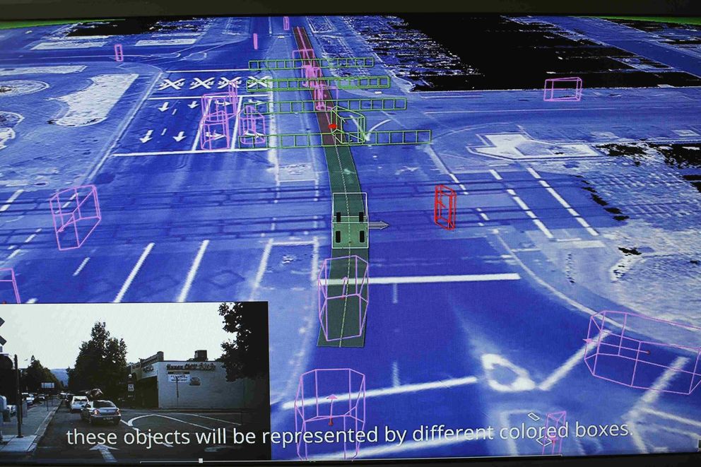 File photo of screen displaying  views from various onboard sensors in a google self-driving vehicle at the computer history museum before a presentation in mountain view, california