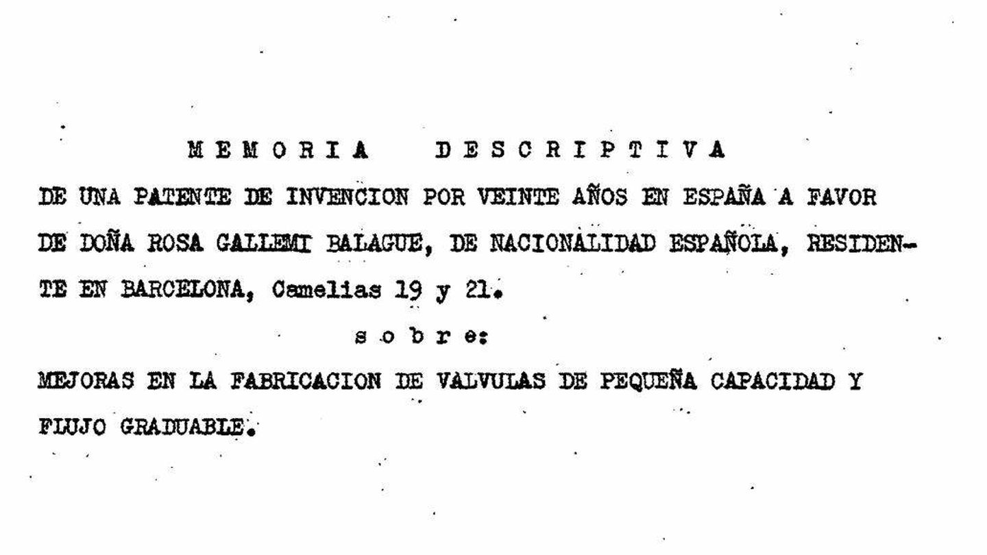 Una de las patentes a nombre de Rosa Gallemí. (OEPM)