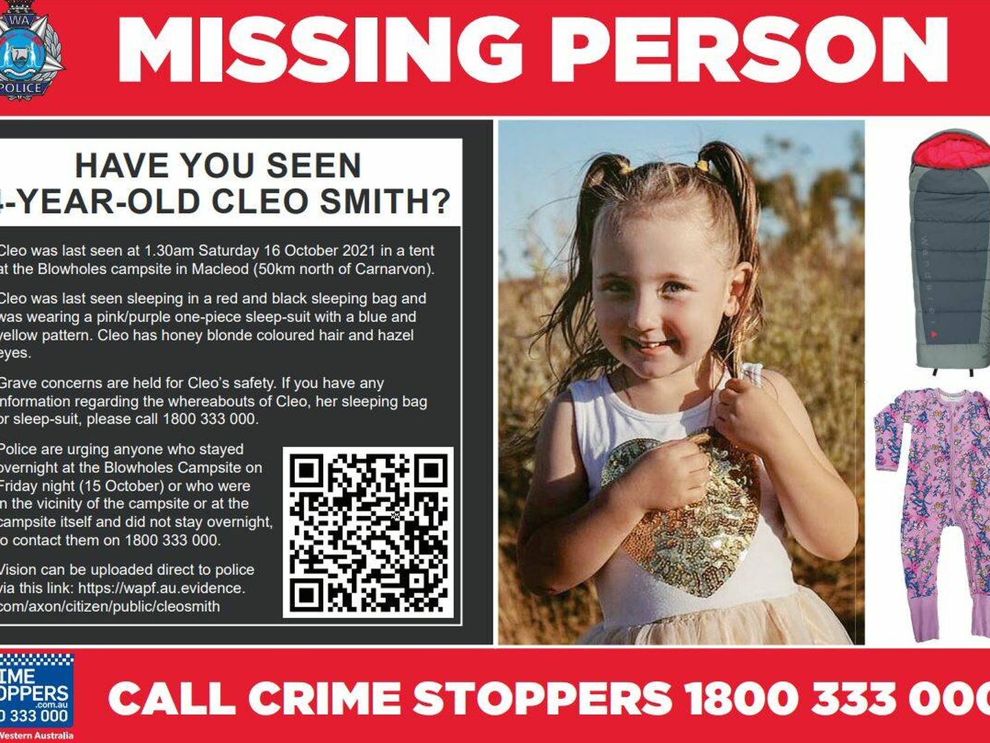 Cartel de la desaparición de Cloe Smith (WA Police)