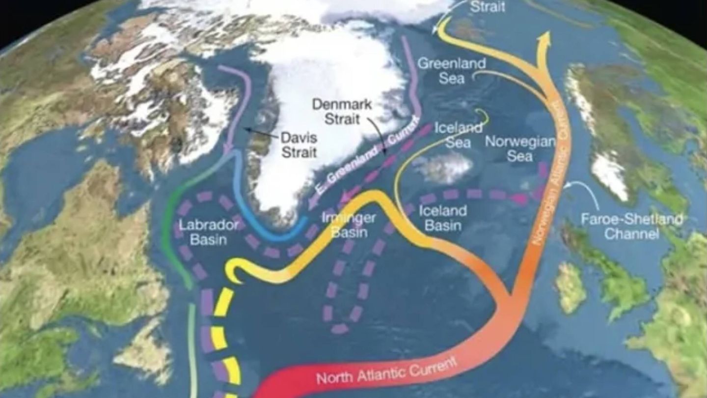 Así funciona la AMOC, la Corriente Meridional de Retorno del Atlántico. (Imagen: Hole Oceanographic Institution)