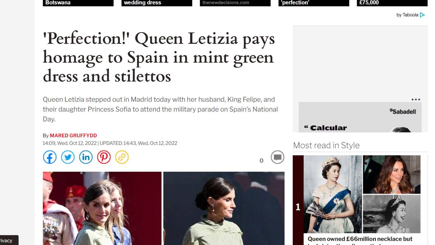 La reina Letizia, en el 'Daily Express'.