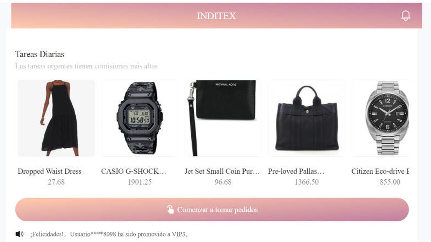 Pantallazo de la web Inditexu-org, que se hace pasar por una empresa del Grupo Inditex para estafar a gente. (EC)