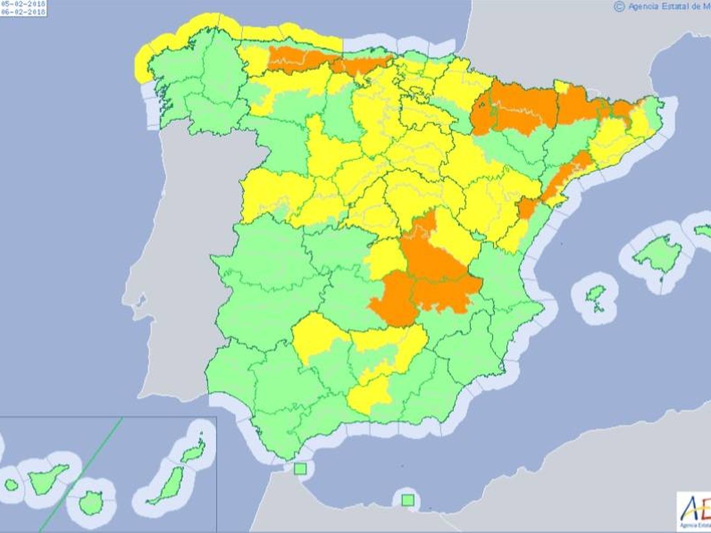 Alertas activadas en España durante este lunes. (AEMET)
