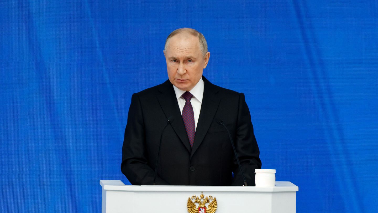 Russian President Vladimir Putin looks on as he delivers his annual address to the Federal Assembly, in Moscow, Russia, February 29, 2024. REUTERS Evgenia Novozhenina