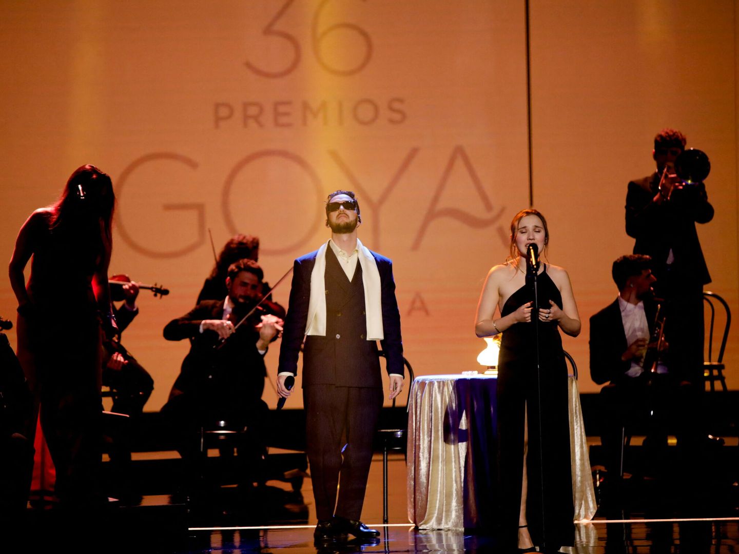 C. Tangana and Rita Payes perform during the 36th Spanish Film Academy's Goya Awards ceremony in Valencia, Spain, February 12, 2022. REUTERS Eva Manez