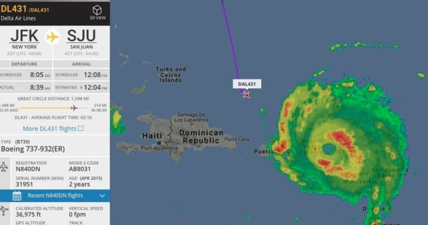 Foto: El Delta 302, acercándose a Puerto Rico. (Foto: Flight Radar 24)