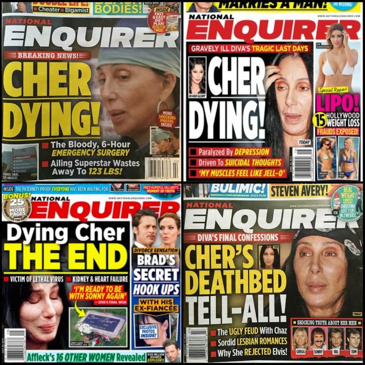 Las portadas de 'The National Enquirer' que auguran la muerte de Cher