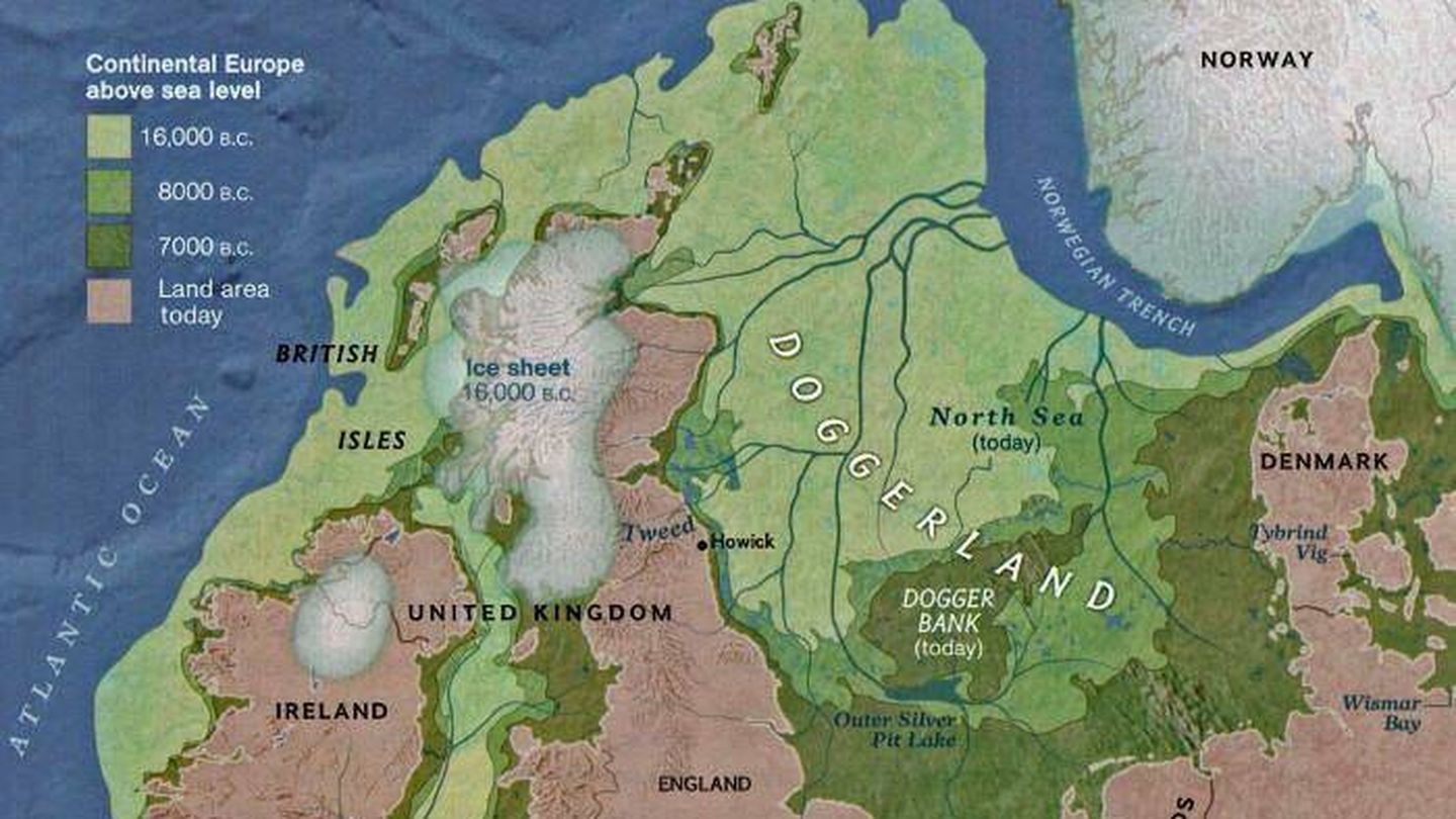 Mapa de Doggerland. (Universidad de Bradford)