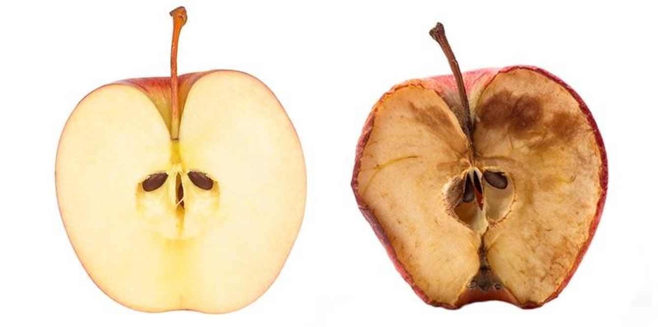 Efecto de la oxidación en una manzana.