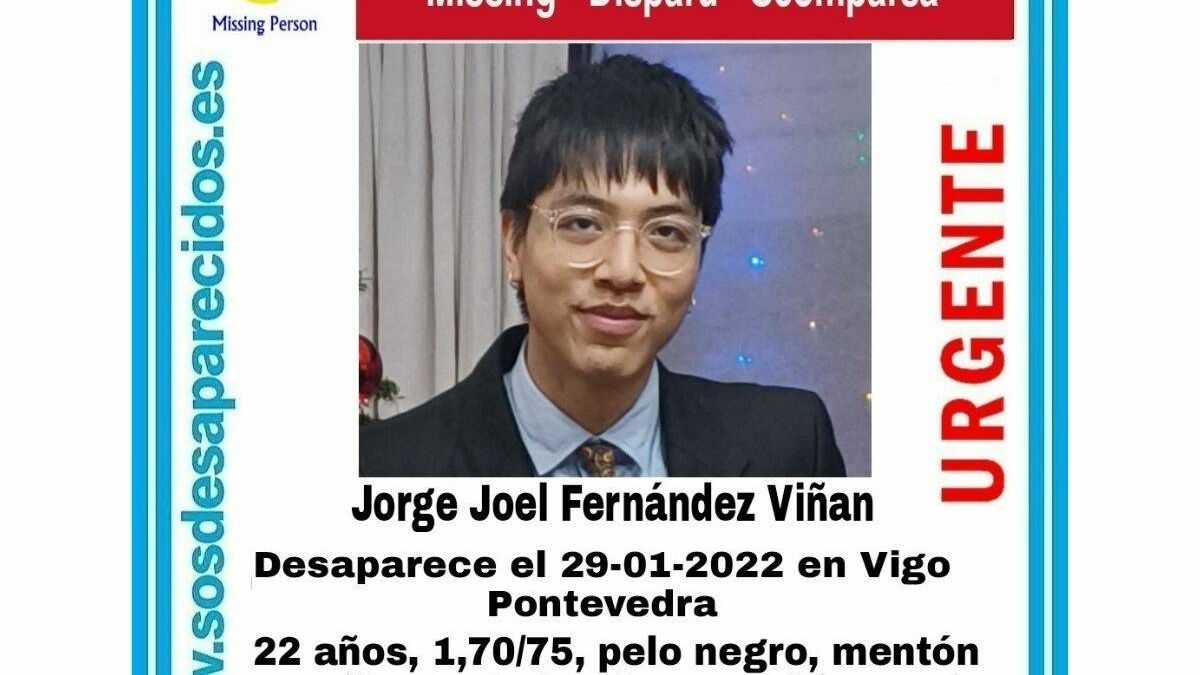 Buscan a Jorge Joel Fernández, un joven de 22 años desaparecido en Vigo, Pontevedra