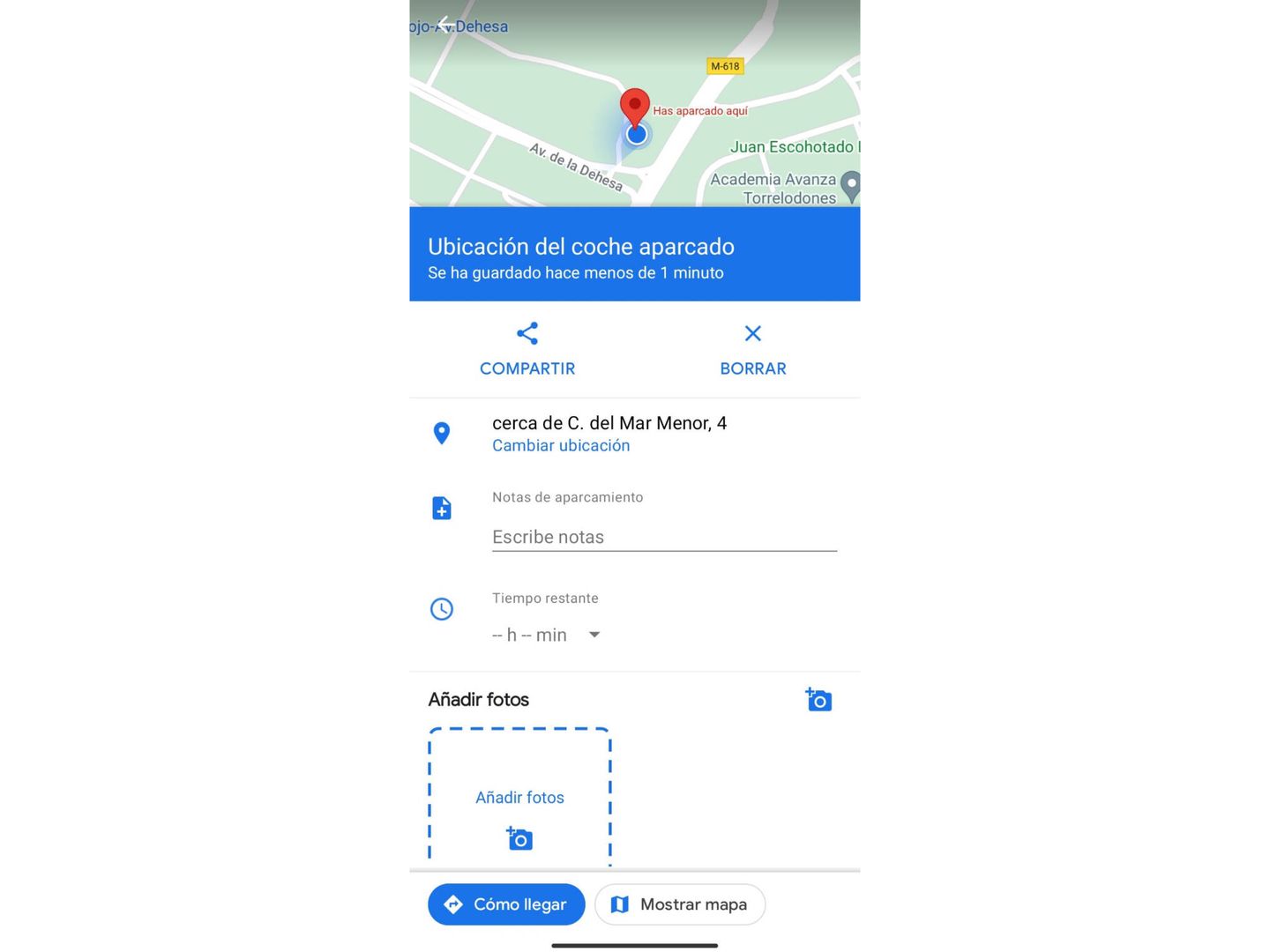 El truco Google Maps para saber dónde has aparcado el coche. (El Confidencial)