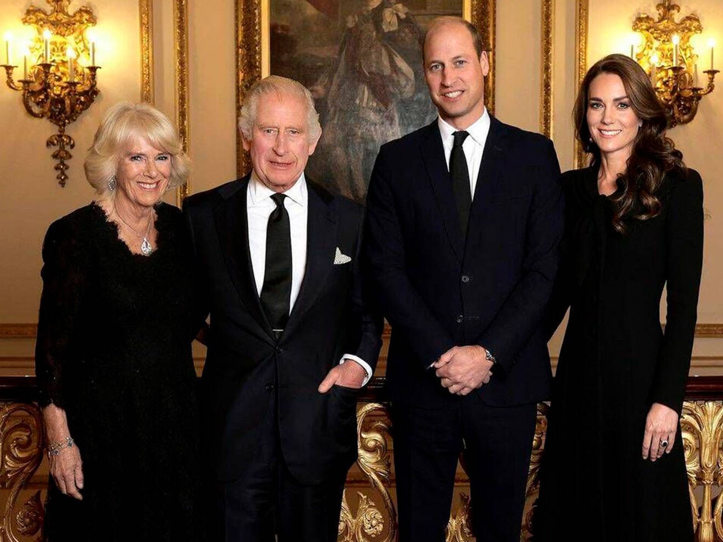 Camila Parker, Carlos III, el príncipe Guillermo y Kate Middleton, princesa de Gales. (Getty/Chris Jackson)