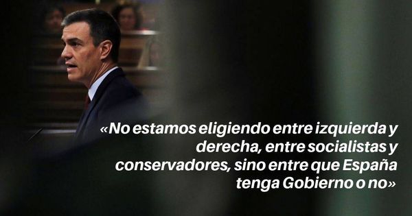 Foto: Frase de Pedro Sánchez, durante el debate de investidura. (Reuters/EC)