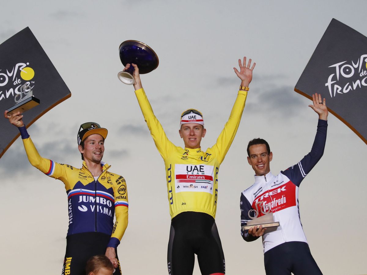 Foto: Roglic, Pogacar y Porte, en el pasado Tour de Francia. (Reuters)