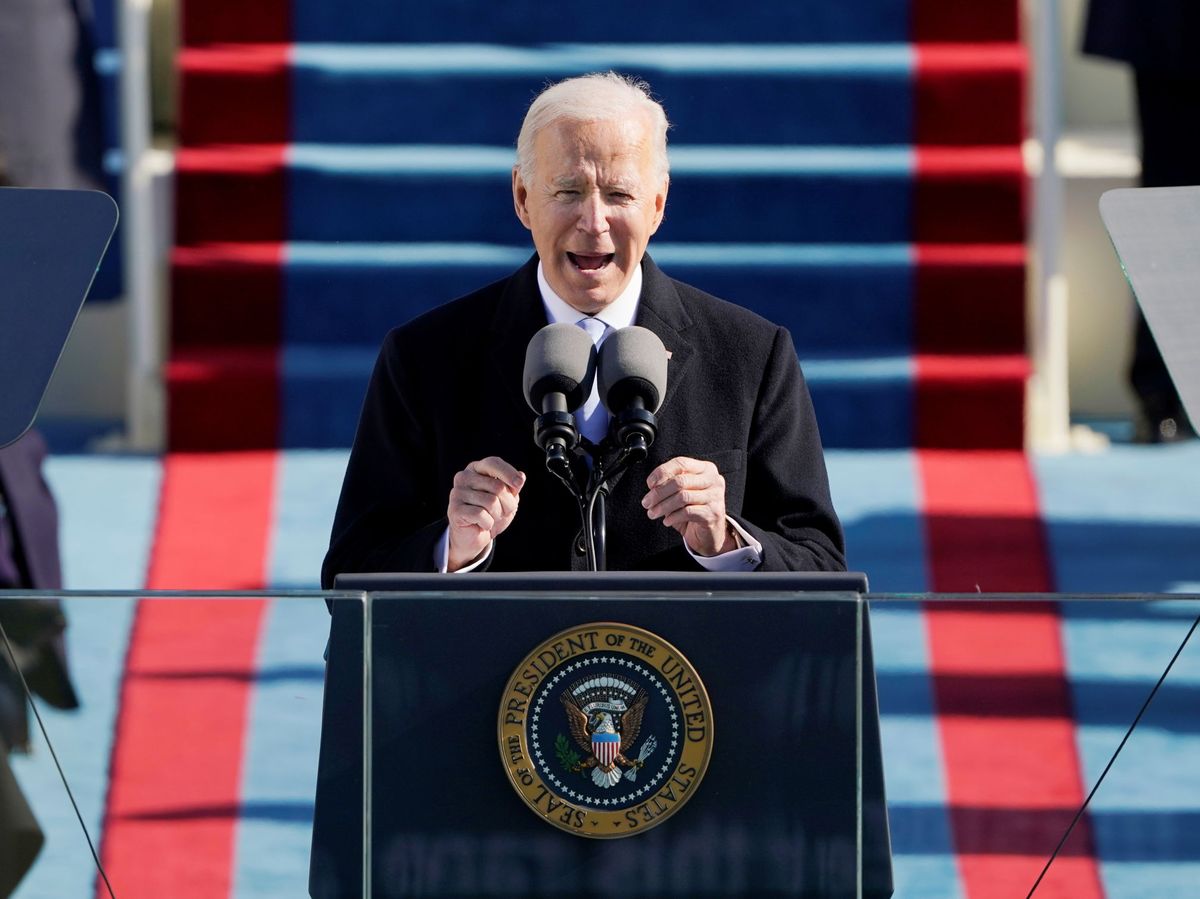 Foto: Joe Biden, durante su primer discurso como presidente de EEUU en la escalinata del Capitolio (Reuters)