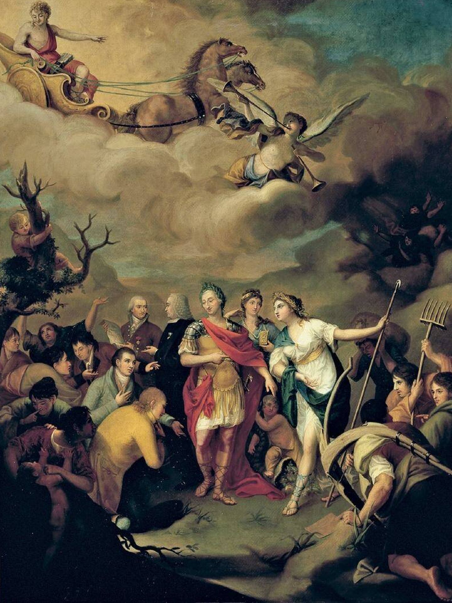 'Carlos III entregando las tierras a los colonos de Sierra Morena', por José Alonso del Rivero. 1805. Óleo sobre lienzo. (Wikimedia Commons)