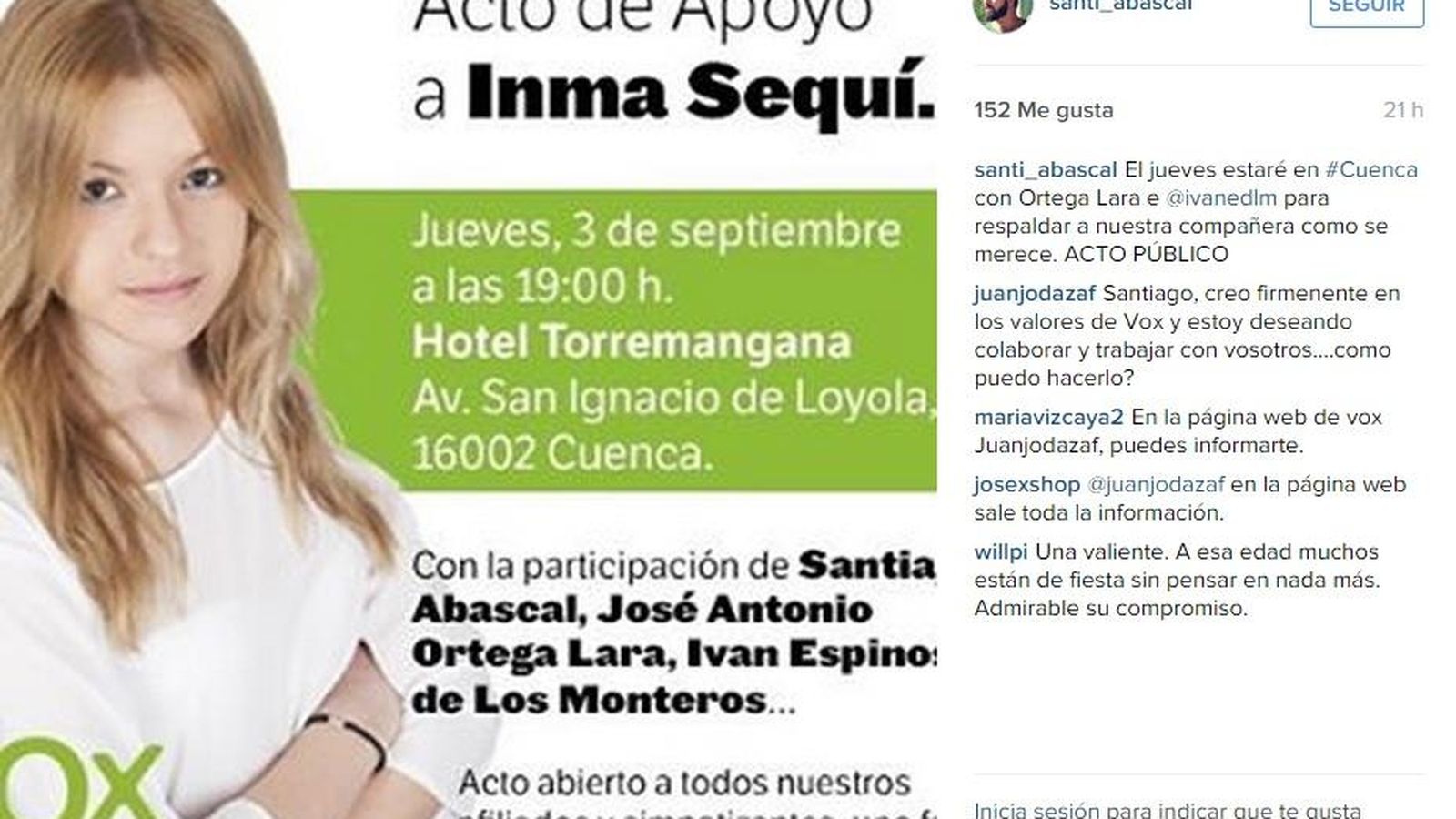 Foto: Cartel promocional del acto de apoyo a Inma Sequí. (EC)