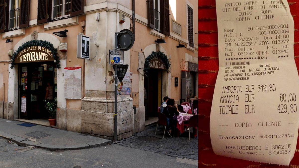 La factura viral de más de 400 euros por comer pasta y pescado en Roma