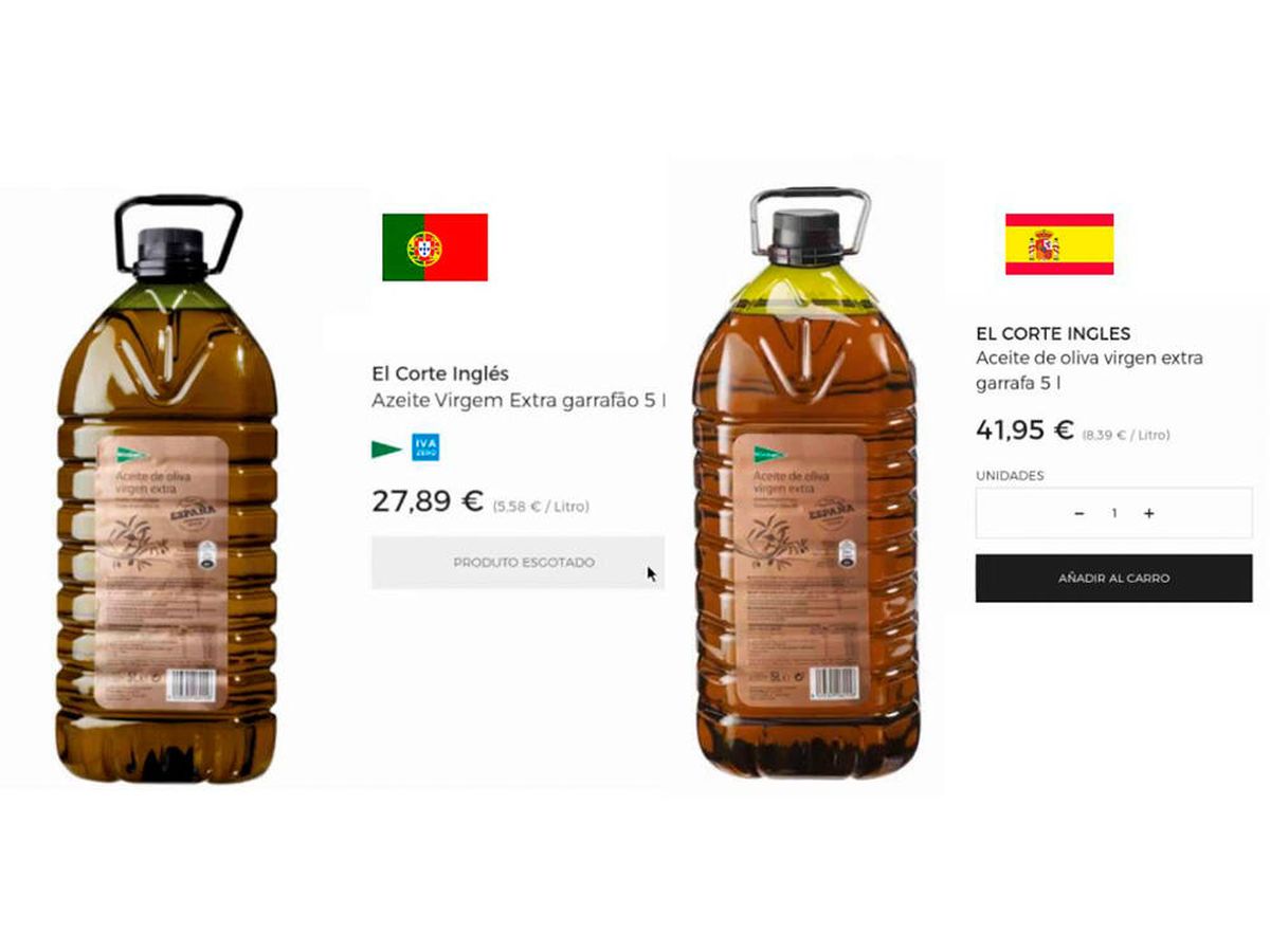 Foto: El Corte Inglés vende en Portugal su garrafa de aceite de oliva 14 euros más barata que en España, según Facua (Foto: Facua)