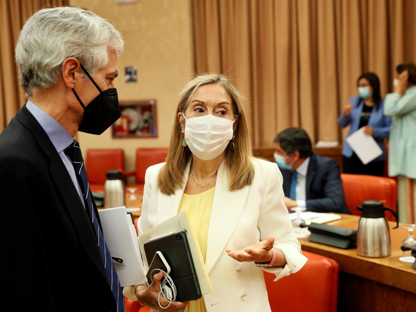  La vicesecretaria de Social del PP, Ana Pastor (d), conversa con el popular Adolfo Suárez Illana (i) en la Comisión Permanente del Congreso. (EFE) 