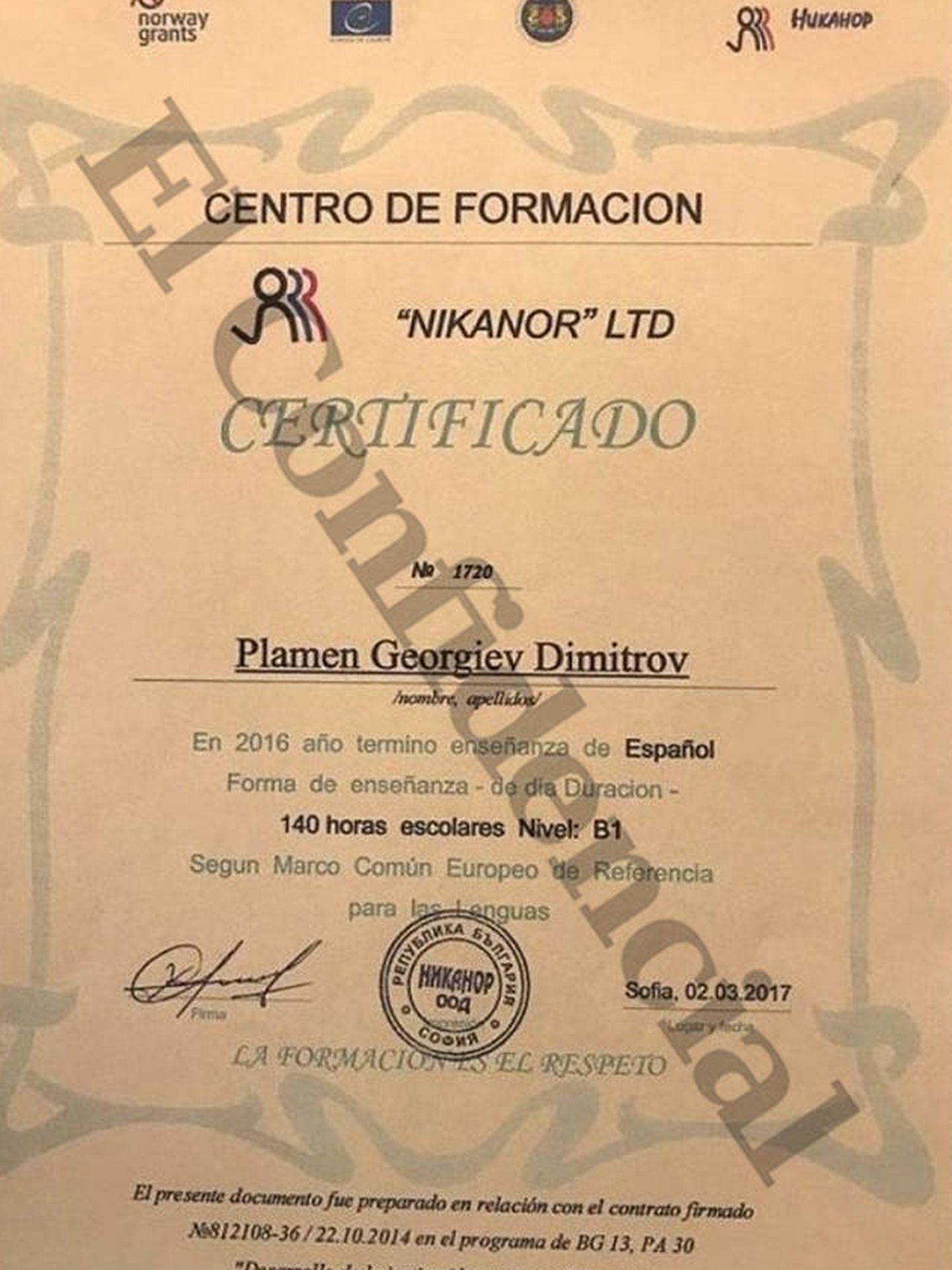 Pinche para ver el certificado de B1 de español de Plamen Georgiev