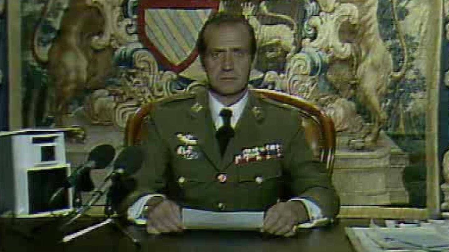 Juan Carlos I, en su discurso para detener el golpe de estado del 23-F. (RTVE)