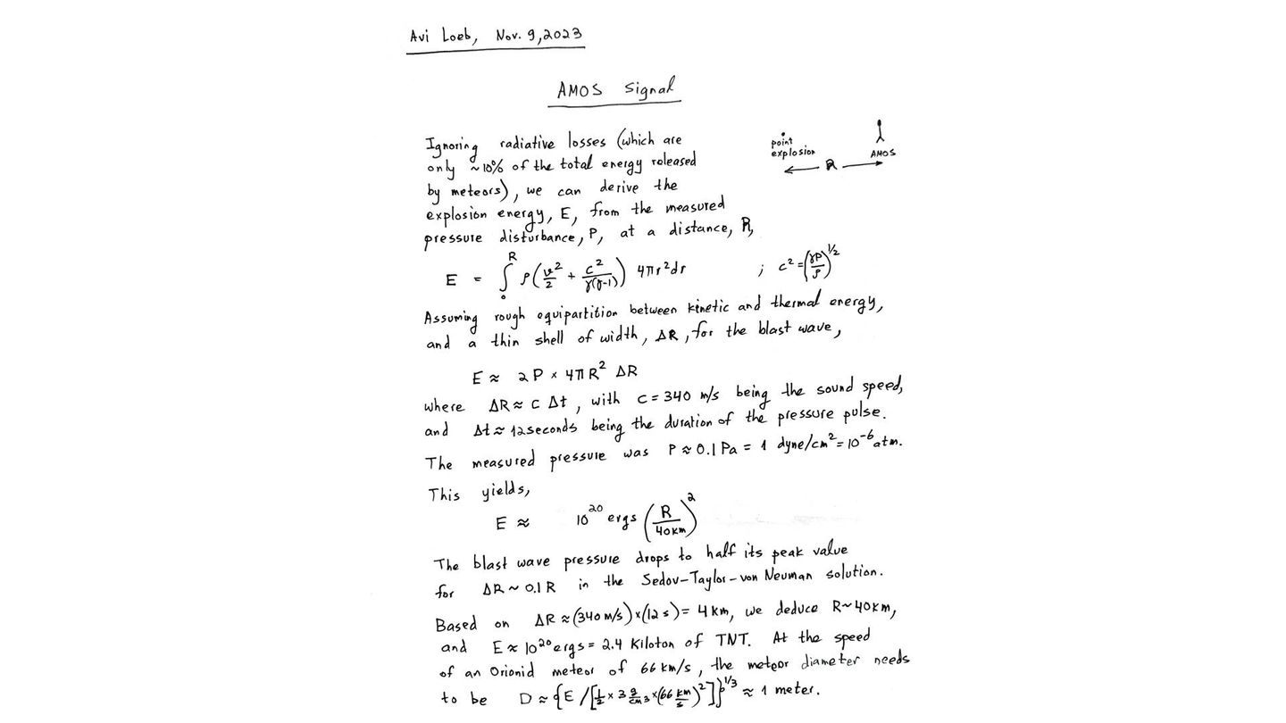 Las notas de Avi Loeb sobre el origen del sonido. (Avi Loeb)