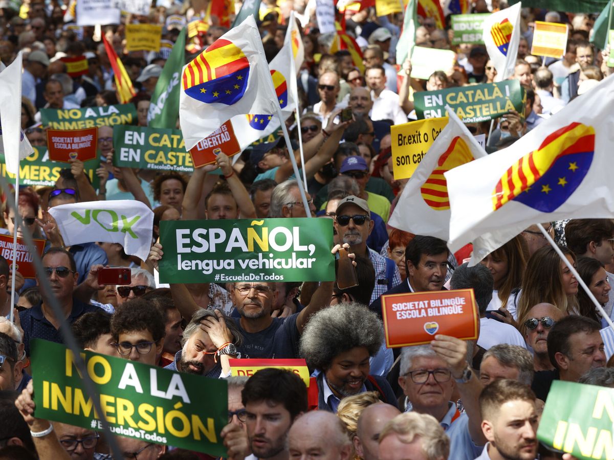 Foto: Manifestación en Barcelona a favor del uso del castellano en Cataluña. (EFE/Toni Albir)