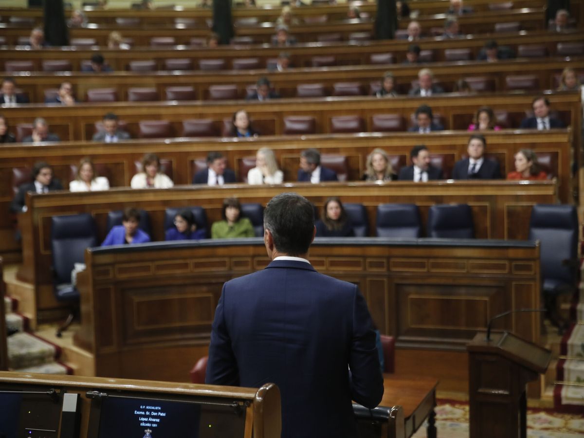 Foto: El presidente del Gobierno, Pedro Sánchez, durante una sesión plenaria en el Congreso. (EFE/Juan Carlos Hidalgo)
