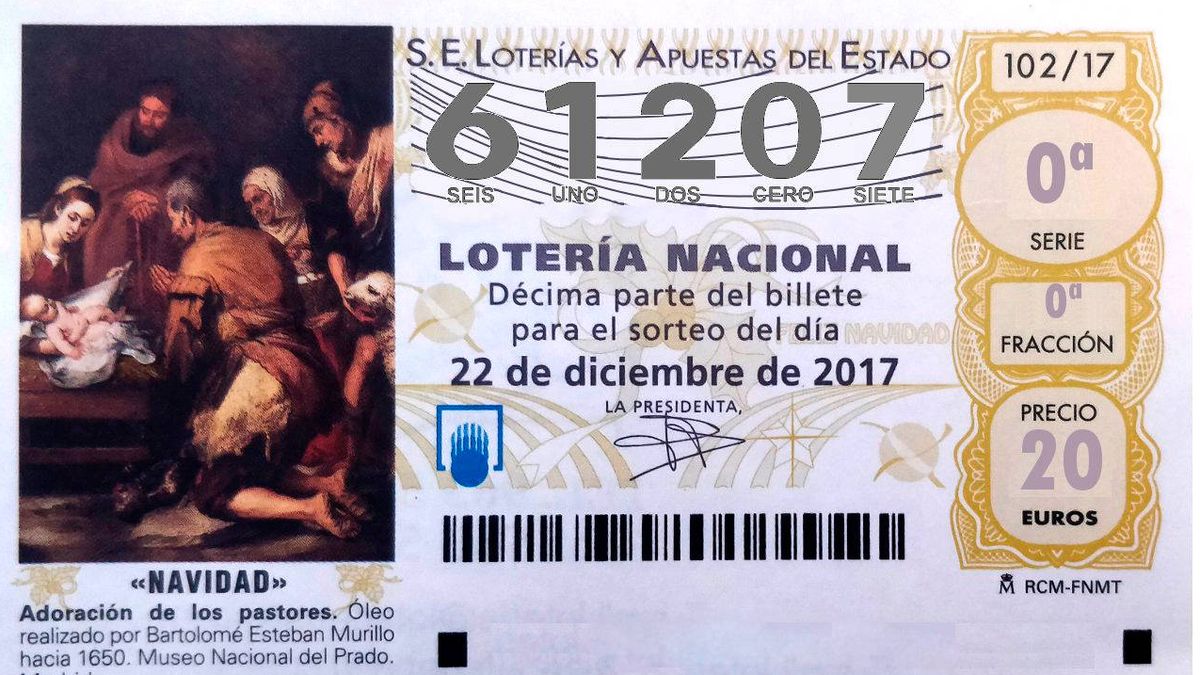 El segundo cuarto premio de la Lotería de Navidad, el 61.207, se va íntegro a Asturias