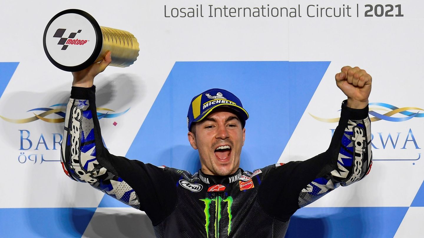 Viñales celebra su victoria en la carrera de MotoGP del Gran Premio de Catar (marzo de 2021). EFE