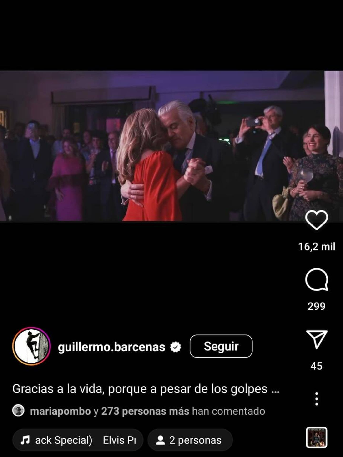 Luis Bárcenas bailando con Rosalía Iglesias. (Instagram/@guillermo.barcenas)