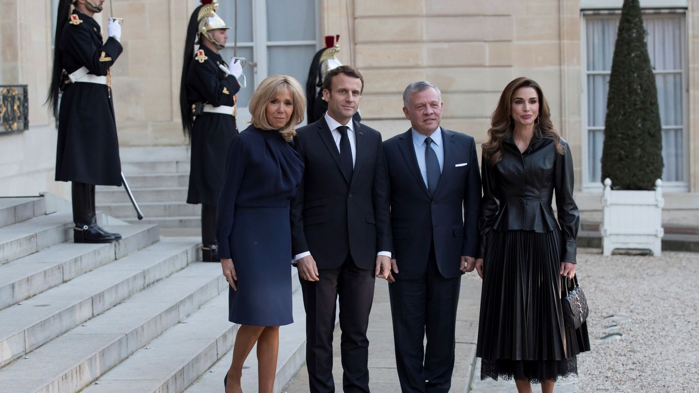 Brigitte Macron, Emmanuel Macron, Abdalá II y la reina Rania. (EFE)