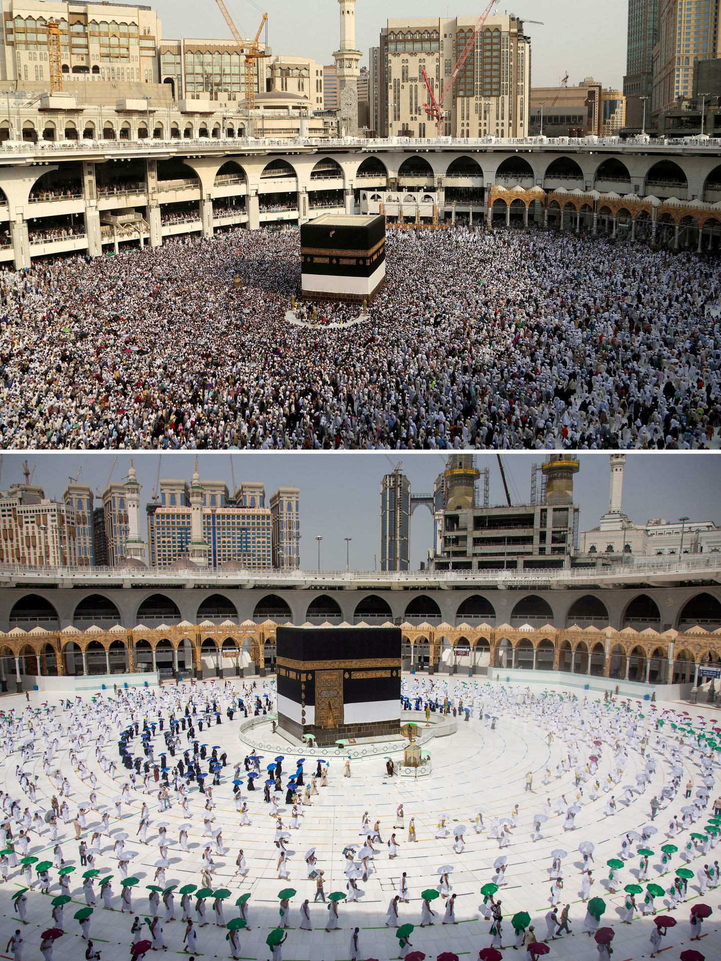 Diferencia entre la asistencia al 'hajj' de 2019 y en 2020 (Reuters)