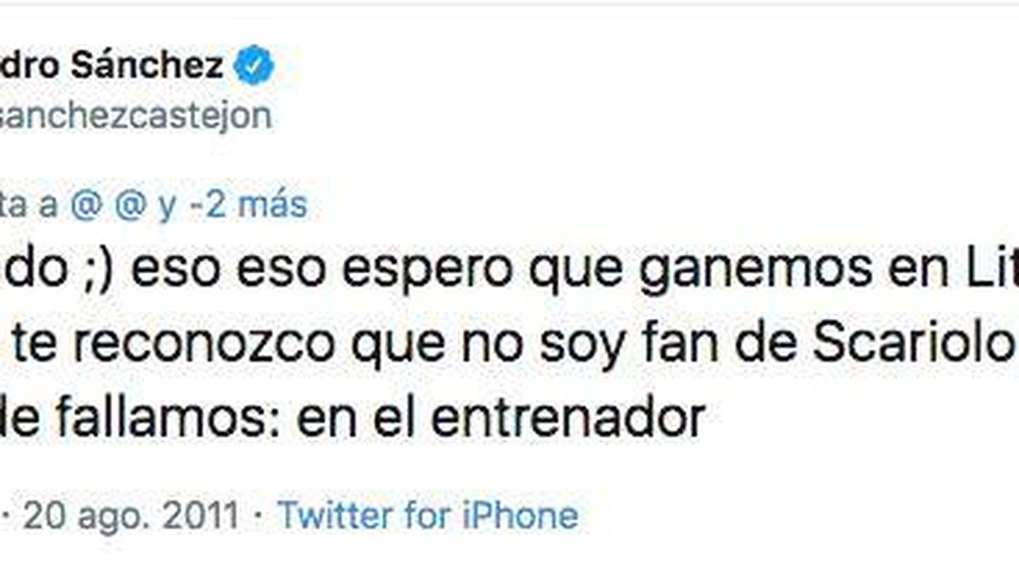El tuit de Pedro Sánchez de hace ocho años.
