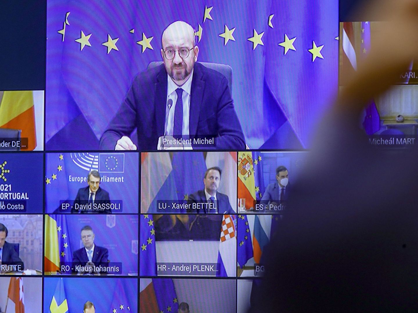 Videoconferencia de líderes europeos de febrero. (EFE)