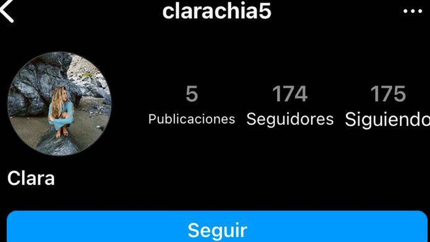 Captura de pantalla del perfil activado por Clara Chía en Instagram antes de desaparecer nuevamente.
